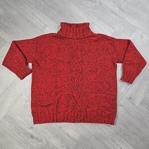 Jones New York 2X Sport Woman Red Black Speckled Cable Knit Turtleneck Sweater